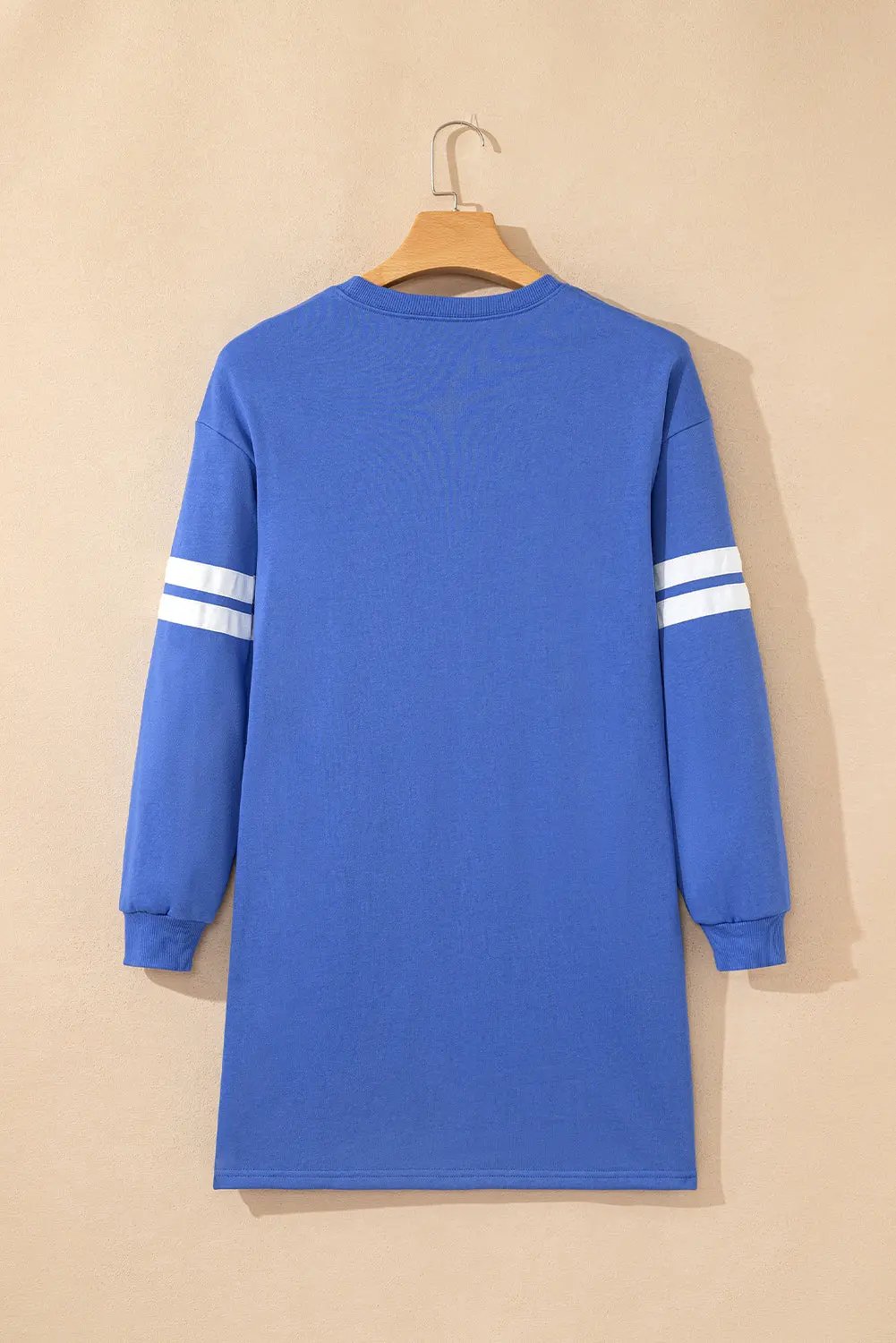 Sky Blue Varsity Sleeve Contrast Shift Sweatshirt Dress Dear-Lover Dropshipping